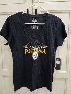 'Steel City Football' Pittsburgh Steelers Black V-Neck Tee (’47)